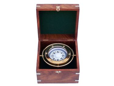 Solid Brass Gimble Compass w/ Rosewood Box 6