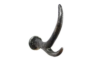 Rustic Silver Cast Iron Antler Hook 5&quot;