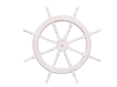Classic Wooden Whitewashed Decorative Ship Steering Wheel 36