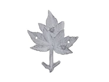 Whitewashed Cast Iron Maple Tree Leaf Decorative Metal Tree Branch Hook 6.5
