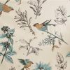 72-inch Beige Khaki Cotton Shower Curtain with Vintage Birds Leaf Floral Print