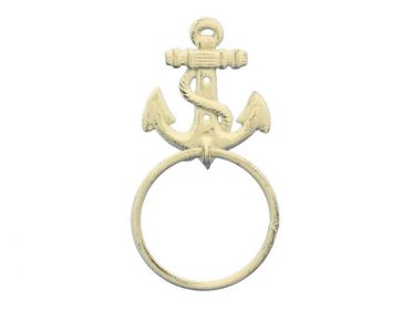 Whitewashed Cast Iron Anchor Towel Holder 8.5