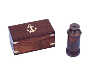 Deluxe Class Scout's Antique Copper Spyglass Telescope 7 with Rosewood Box