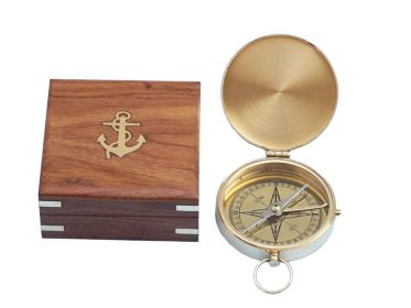 Solid Brass Gentlemen's Compass w/ Rosewood Box 4
