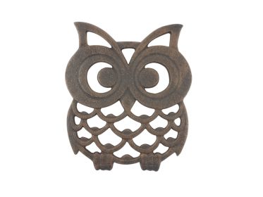 Rustic Copper Cast Iron Owl Trivet 8
