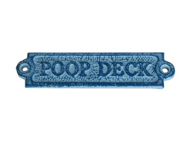 Rustic Light Blue Whitewashed Cast Iron Poop Deck Sign 6