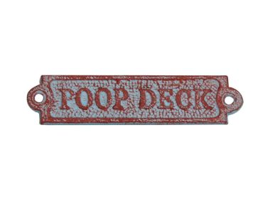 Rustic Red Whitewashed Cast Iron Poop Deck Sign 6