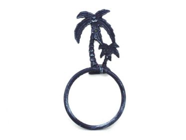 Rustic Dark Blue Cast Iron Palm Tree Towel Holder 9