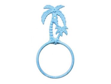 Light Blue Whitewashed Cast Iron Palm Tree Towel Holder 9