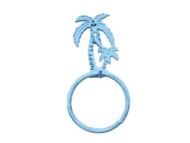 Dark Blue Whitewashed Cast Iron Palm Tree Towel Holder 9