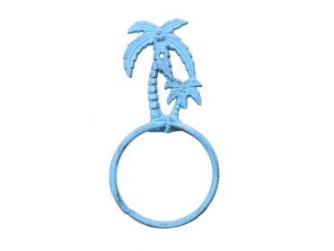 Rustic Light Blue Cast Iron Palm Tree Towel Holder 9