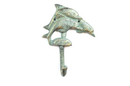 Antique Seaworn Bronze Cast Iron Dolphins Wall Hook 6