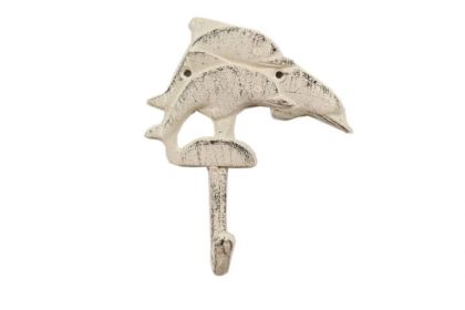 Whitewashed Cast Iron Dolphins Wall Hook 6