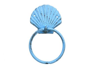 Rustic Light Blue Cast Iron Seashell Towel Holder 8.5
