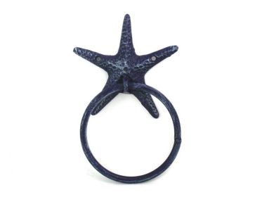 Rustic Dark Blue Cast Iron Starfish Towel Holder 8.5