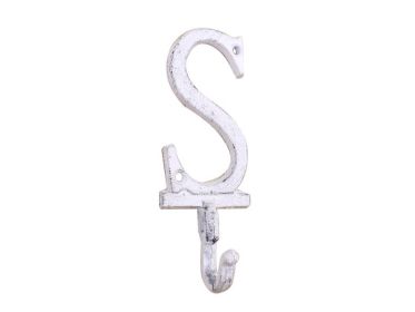 Whitewashed Cast Iron Letter S Alphabet Wall Hook 6