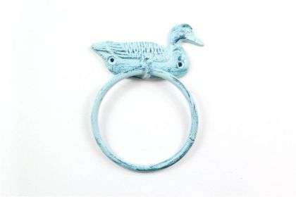 Rustic Dark Blue Whitewashed Cast Iron Mallard Duck Towel Holder 6.5