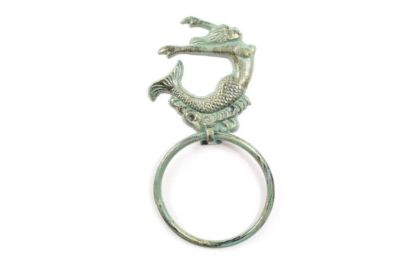 Antique Seaworn Bronze Cast Iron Arching Mermaid Towel Holder 9