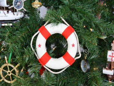 White Lifering with Red Bands Christmas Tree Ornament 6