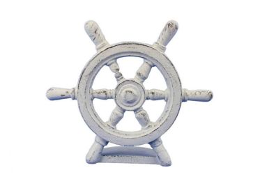Whitewashed Cast Iron Ship Wheel Door Stopper 9