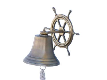 Antique Brass Hanging Ship Wheel Bell 8