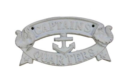 Whitewashed Cast Iron Captains Quarters Sign 8