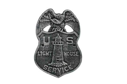 Antique Silver Cast Iron US Lighthouse Service Sign 9