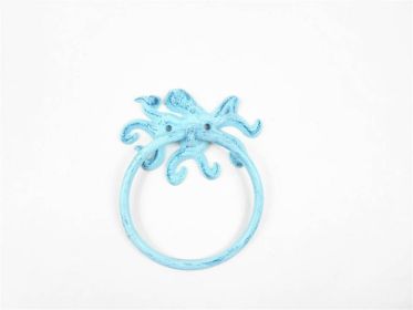 Rustic Dark Blue Whitewashed Cast Iron Octopus Towel Holder 6