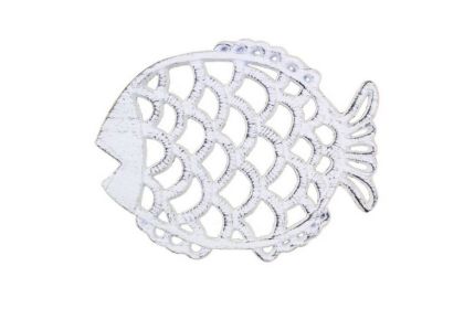 Rustic Whitewashed Cast Iron Big Fish Trivet 8