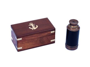 Deluxe Class Scout's Antique Copper - Leather Spyglass Telescope 7 with Rosewood Box