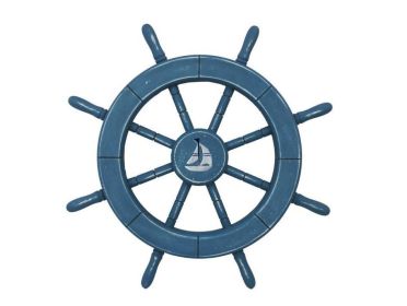 Rustic All Light Blue Decorative Ship Wheel With Sailboat 18