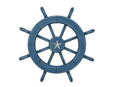 Rustic All Light Blue Decorative Ship Wheel With Starfish 18