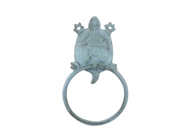 Rustic Light Blue Cast Iron Decorative Turtle Towel Holder 8
