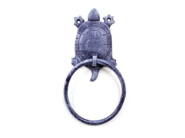 Rustic Dark Blue Cast Iron Turtle Towel Holder 8
