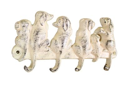 Whitewashed Cast Iron Dog Wall Hooks 8