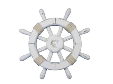 Rustic White Decorative Ship Wheel With Seshell 12