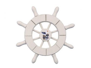 White Decorative Ship Wheel With Seagull 6"