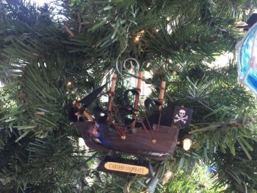 Wooden Caribbean Pirate Ship Model Christmas Ornament 4